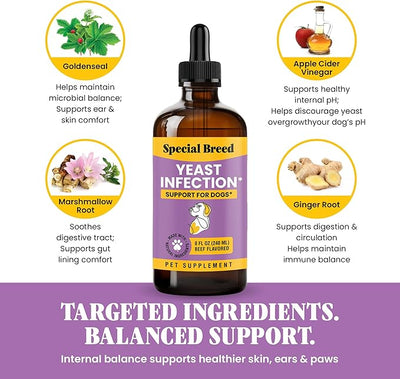 Natural Yeast Infection Relief for Dogs – Itchy Skin & Ear Treatment, Supports Allergy & Immune Health, Reduces Itching, Irritation & Inflammation, Liquid Drops, 2oz