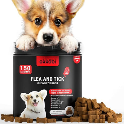 Flea and Tick Prevention Chewables for Dogs - 150 Chews - Beef Flavor - Vet-Approved Oral Treatment for Tick & Flea Control