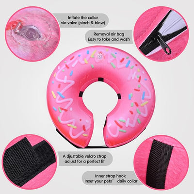 Inflatable Dog Cone Collar for After Surgery, Doggie Neck Blow up Donut Recovery ECollar, Soft Adjustable Dog Cone for Small Medium Large Dogs and Cats