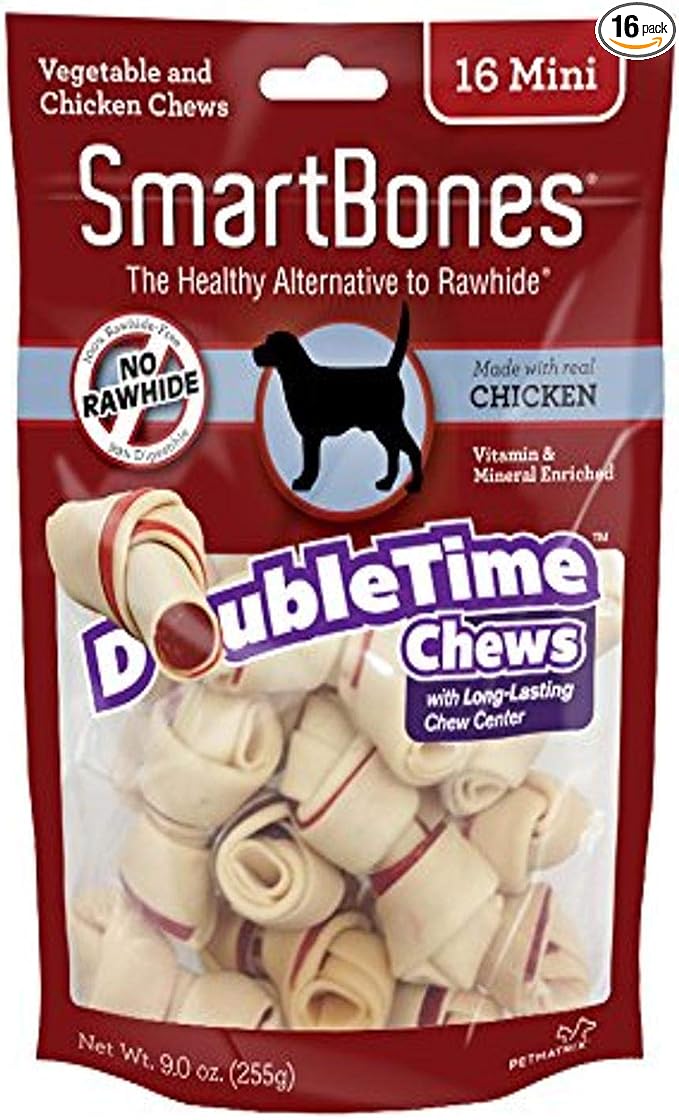 SmartBones DoubleTime Chews 16 Count, Mini, Rawhide-Free Chews For Dogs With Long-Lasting Chew Center