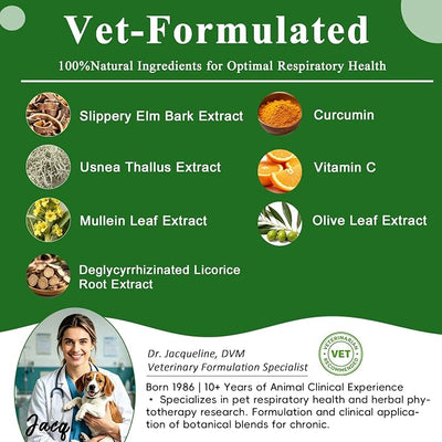 Collapsed Trachea Support for Dogs, Herbal Extract Supplement Soothe Cough & Throat Discomfort with Mullein, Slippery Elm and Olive Leaf, Glass Bottle with Precision Dropper, 1.7 oz