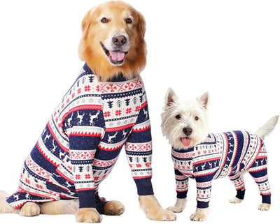 Dog Recovery Suit After Surgery Female Male, Medium Large Dog Neuter Shirt Cone Alternatives Prevent Licking Surgical Onesies (Christmas Blue, XL)