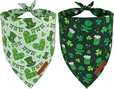 ADOGGYGO St Patricks Day Dog Bandana, Green Shamrock Pet Scarf, Premium Fabric, St Patrick Bandanas for Small Dogs (Small)