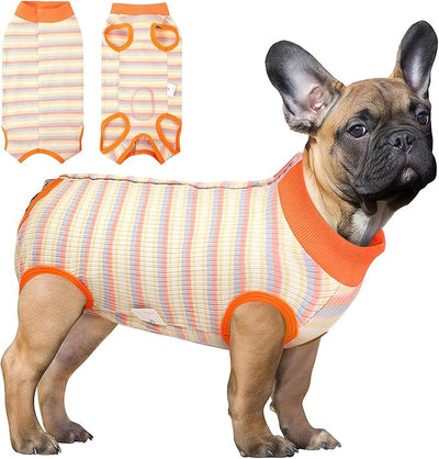 SAWMONG Recovery Suit for Dogs Female Male, Cotton Breathable Dog Onesie After Surgery Spay Neuter, Professional Dog Surgical Suit, Substitute Pet E-Collar Cone (Orange Stripes, XS)