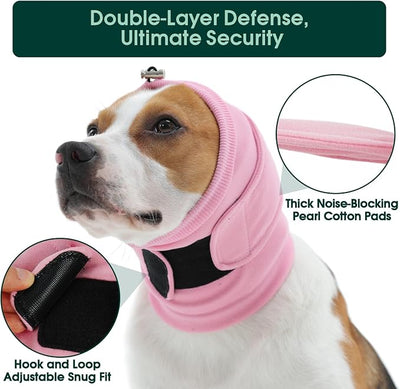 Kuoser Dog Noise Canceling Ear Wrap, Anxiety Relief Calming Hoodie, Pink S | Thick padded double-Layer with dual noise canceling technology, Anti-slip hook & loop fastener, Fireworks Grooming Vet-visit
