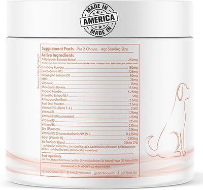 Turkey Tail Mushroom Chews for Dogs (120 Soft Chews) – Immune Support & Gut Health – 7 Mushroom Blend, Salmon Oil & Probiotics – Daily Wellness Supplement – Made in USA – Dr. Woow