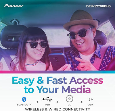 Pioneer DEH-S7200BHS 1-Din CD Receiver – Bluetooth, HD Radio, SiriusXM, USB/AUX, Color Change, FLAC, AM/FM, Detachable Face, 13-Band EQ, 50W x 4, Voice Control, Hi-Volt RCA Preouts