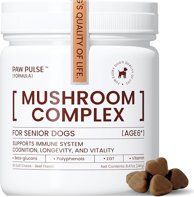 Pawpulse Formula Turkey Tail Mushroom for Dogs with Lion's Mane & Reishi – Senior Dog Supplement for Lipoma, Lumps & Bumps – Immune Support & Gut Health – 80 Count