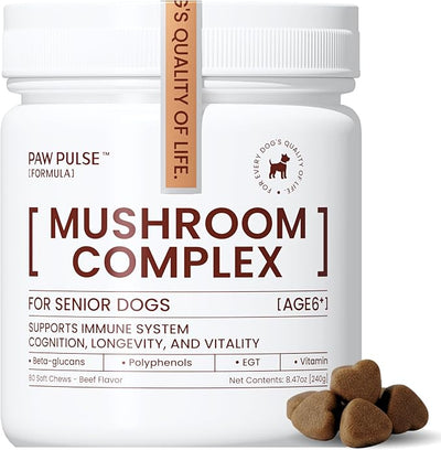 Pawpulse Formula Turkey Tail Mushroom for Dogs with Lion's Mane & Reishi – Senior Dog Supplement for Lipoma, Lumps & Bumps – Immune Support & Gut Health – 80 Count