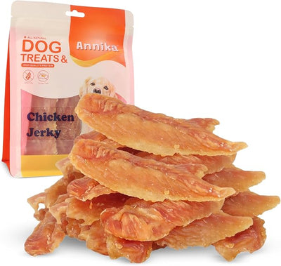 Annika Chicken Jerky Dog Treats – Natural, Low-Fat Strips & Chews, Dog Training Snacks with Chicken Breast, Grain-Free, 11.6 oz Healthy Treats for All Breeds