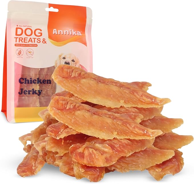Annika Chicken Jerky Dog Treats – Natural, Low-Fat Strips & Chews, Dog Training Snacks with Chicken Breast, Grain-Free, 11.6 oz Healthy Treats for All Breeds