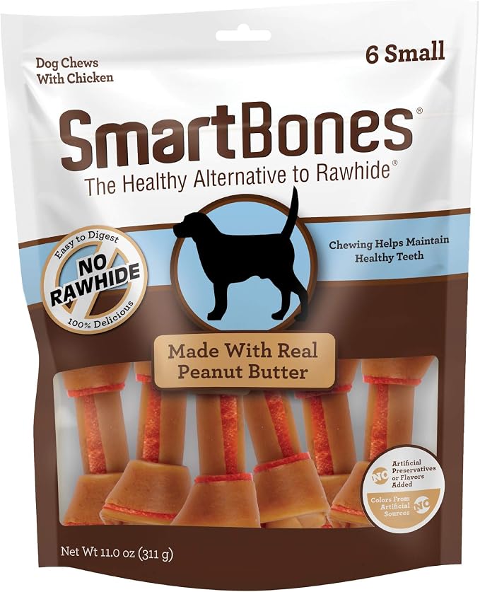 SmartBones Small Bones Chicken & Peanut Butter No-Rawhide Dog Chews, 11 oz., Count of 6