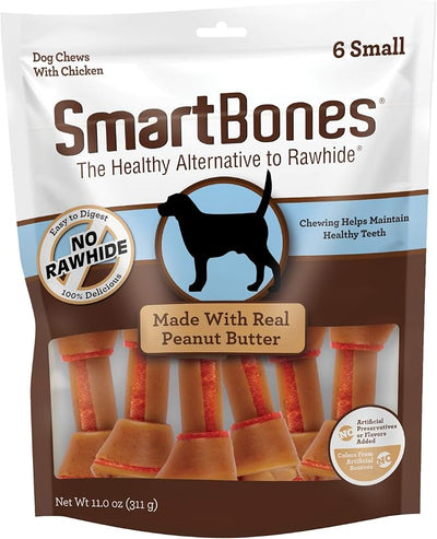 SmartBones Small Bones Chicken & Peanut Butter No-Rawhide Dog Chews, 11 oz., Count of 6