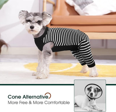Kuoser Dog Recovery Suit with Anti Licking Rear Leg Sleeve, Black L | Abdominal Dog Surgical Suit with Pants Cover Protect Wounds, Dogs Elbow Protector Soft Pet Surgery Onesie Cone Alternative