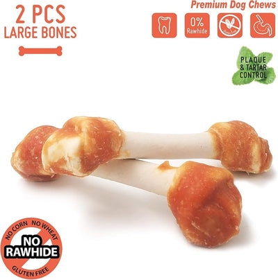 LuvChew Premium Dog Bones, Rawhide-Free, Made with Real Chicken and Wholesome Vegetables, Made with Limited Ingredients (Large 2pcs/Pack)