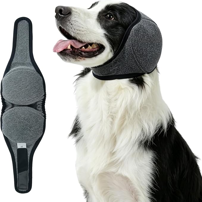 Dog Ear Covers for Bath,Shower,Elastic Dog Ear Muffs Noise Reduction Anxiety Relief,No Flap Ear Wrap Calming Hood for Grooming,Blow Dry,Thunder,Waterproof Ear Protection for Dogs(Grey,M)