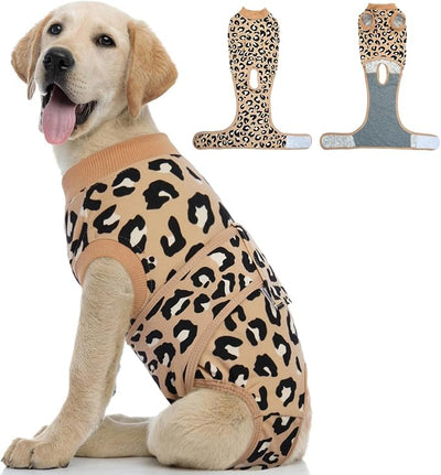 Kuoser Dog Recovery Suit for Dogs After Surgery,Professional Surgical Onesie for Female Male Dogs Spay Neuter,Soft Dog Surgery Suit Bodysuit for Abdominal Wounds Skin Disease,Coffee Leopard XS