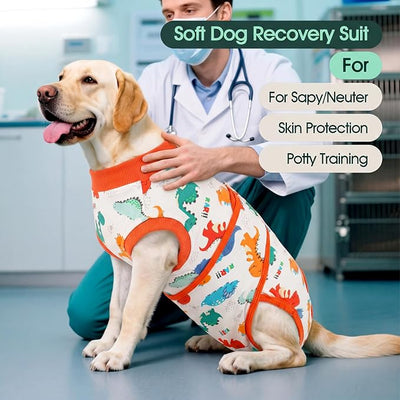 Kuoser Dog Surgery Recovery Suit, Soft Breathable Dog Recovery Suit for Female Spay Male Nueuter, Anti Licking Puppy Onesie Pet Surgical Suit for Dogs Abdominal Wounds Skin Disease, Dinosaur S