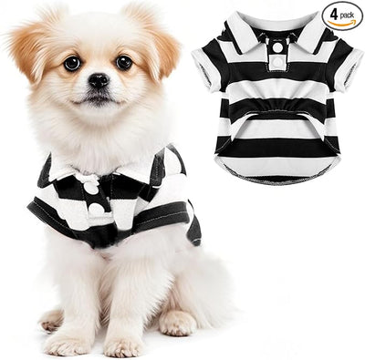 Dog Shirt Polo Shirt Striped Collar Puppy Clothes Summer Button Up Pet Clothes for Small Medium Dogs Cats for Boy Girl Pets