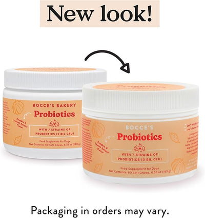 Bocce's Bakery Probiotic Supplement for Dogs, Daily Chews, Made in The USA with with 7 Strains of Probiotics, Supports Digestion, Pumpkin & Sweet Potato, 60 ct, Orange (DG-SP-PRO60)
