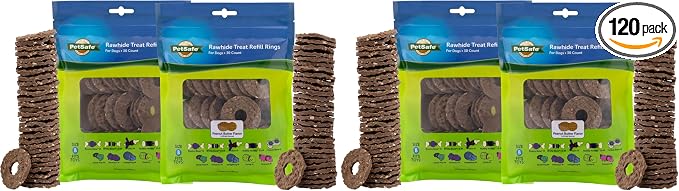 PetSafe Busy Buddy Treat Ring Variety Pack - Engaging Treat-Holding Toy Refill - Easy-Open Resealable Bags - Medium - Peanut Butter & Original Rawhide Flavors (Pack of 120)
