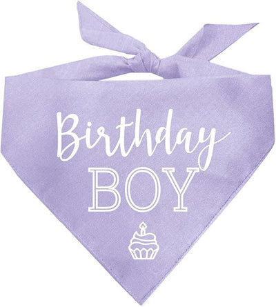 Birthday Boy with Cupcake Dog Bandana | 100% Cotton | Made in USA | Birthday | Pawty | Party Theme | Celebration Supplies | Photoshoot | Lavender, One Size (214)