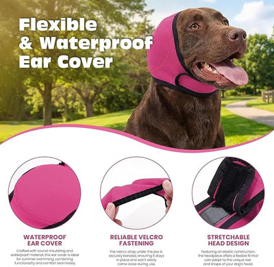 2PCS No Flap Ear Wraps for Dogs, Dog Ear Muffs Noise Protection, Adjustable Calming Dog Ear Protection, Soft Breathable for Grooming, Thunder, Fireworks & Travel (Rose, S)