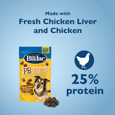 Bil-Jac PB-Nanas | The Soft Treat Dogs Can't Stop Begging for | Real Chicken First Ingredient, Peanut Butter & Banana Flavor, Low-Cal Training Rewards for All Breed Sizes | 4 oz (4-Pack)