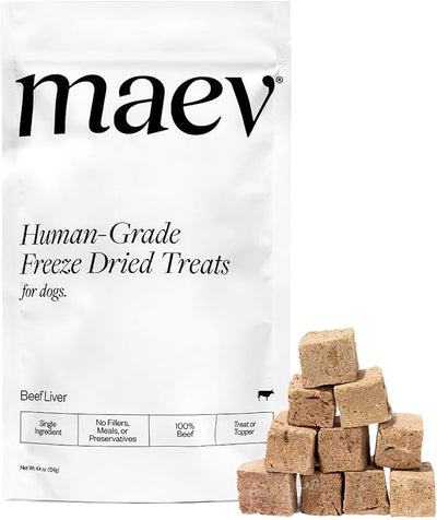 Maev Single-Ingredient Freeze-Dried Beef Liver Dog Treats, 4.4 oz | 100% USDA-Certified Human-Grade | Healthy Raw Dog Snacks | Perfect for Training & Sensitive Diets | Made in USA