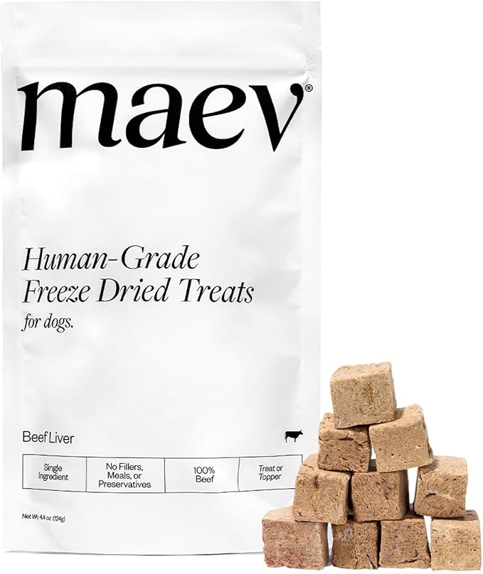 Maev Single-Ingredient Freeze-Dried Beef Liver Dog Treats, 4.4 oz | 100% USDA-Certified Human-Grade | Healthy Raw Dog Snacks | Perfect for Training & Sensitive Diets | Made in USA