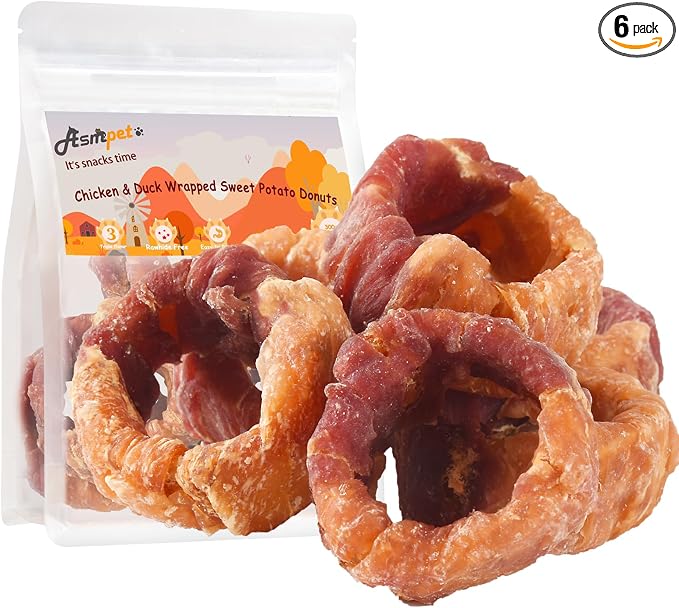 Sweet Potato Dog Treats, Chicken & Duck Wrapped Sweet Potato Donut, Rawhide Free & Grain Free
