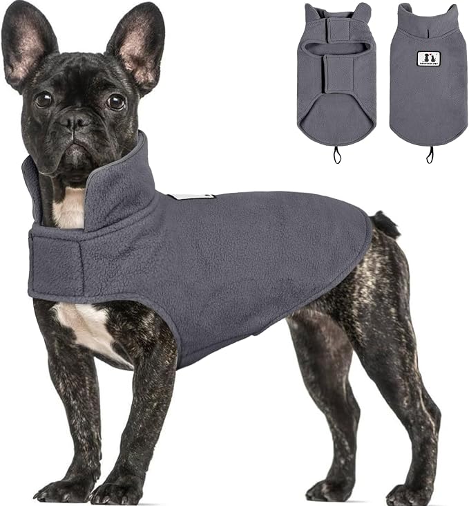 DENTRUN Reversible Dog Coat - Windproof Polar Fleece Vest with Reflective Neck Strips, Hook & Loop Closures, Easy-On Cold Weather Jacket for Small Dogs (XS, Small Dogs Sweater)