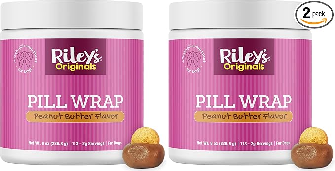 Riley's Pill Wrap for Dogs - Delicious Peanut Butter Flavored Pill Paste for Dogs - Wrap Pills, Capsules, Tablets in a Pocket or Pouch to Mask The Taste & Make Pill Time Easy - 8 oz (Pack of 2)