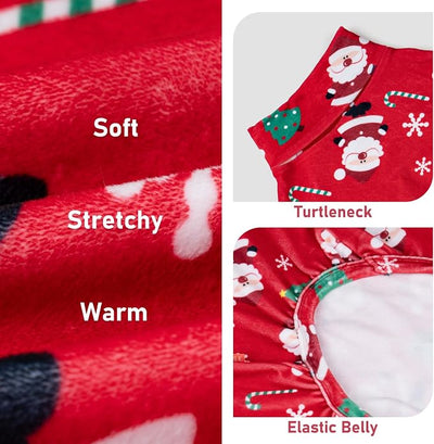 KYEESE Christmas Dog Pajamas Santa Claus Turtleneck Dog Pjs for Small Dogs Holiday Pet Onesie Soft Velvet 4 Legs Cozy Pet Sleepwear Warm Doggie Christmas Outfit, Medium