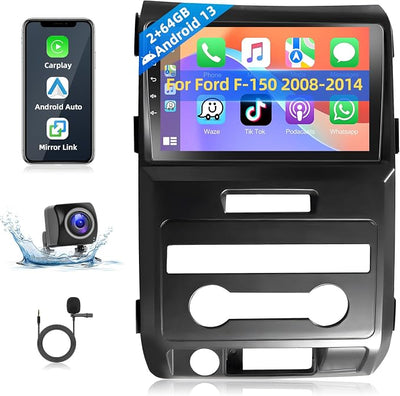 Podofo 8-core Wireless CarPlay Car Radio Stereo for Ford F-150 F150 2008 2009 2010 2011 2012 2013 2014 with Android Auto 9" Touch Screen Bluetooth Audio GPS Navigation WiFi EQ RDS Hi-Fi Backup Camera