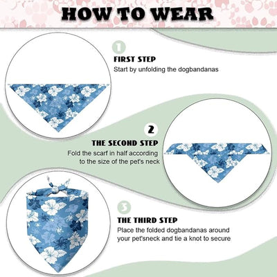 KEIAHUAN Blue Hibiscus Flowers Dog Bandana Soft Fabric Bandanas Pet Kerchief Cat and Dog Scarf Triangle Bibs Fit for Party, 1 Pack