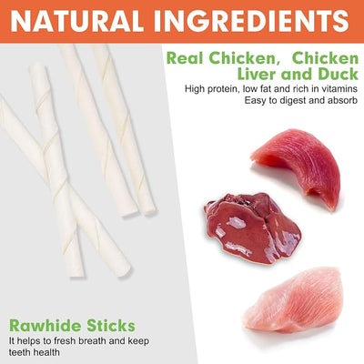 MON2SUN 5 Inch Triple Flavor Rawhide 30 Count for Small and Medium Dogs & Chicken Wrapped Cod Sticks 40 Count for Small Dogs