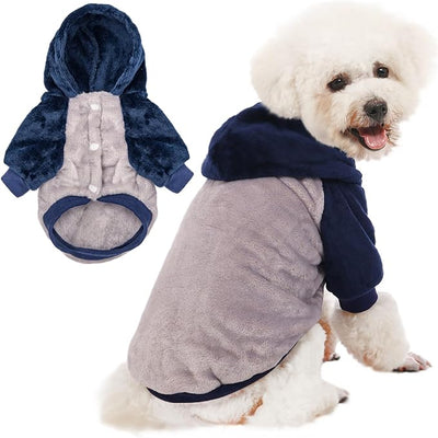 FabriCastle Small Dog Hooded Sweater, Dog Clothes XXS XS Small Medium for Dogs Boy & Cats, Soft and Warm Pet Coat, Winter Pet Jacket Apparel Costumes, Puppy Outfits Snap On Hoodies (Grey Body, Large)