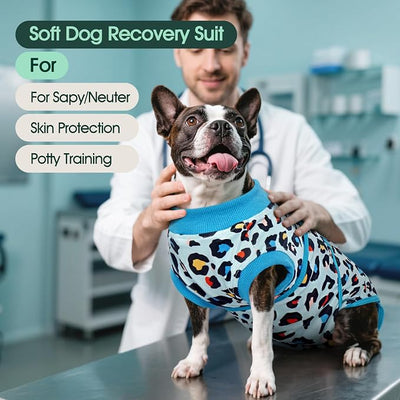 Kuoser Dog Recovery Suit for Dogs After Surgery,Professional Surgical Onesie for Female Male Dogs Spay Neuter,Soft Dog Surgery Suit Bodysuit for Abdominal Wounds Skin Disease,Blue Leopard M