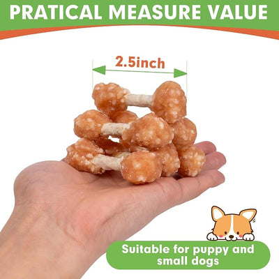 MON2SUN Dog Treats, 16oz Mini Rawhide Chews, Chicken Dumbbells with Rice for Small Dogs & Toy Breed, Crunchy and Healthy (2.5 Inch 30 Count) (Pack of 2)