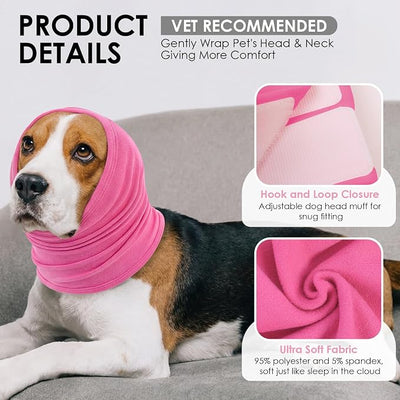 KOESON Ear Wrap for Dogs with Adjustable Hook & Loop, Soft No Shake Dog Ear Wraps Hematoma, Breathable Meidum Dog Ear Cover for Noise Protecion, Pet Calming Hoodie for Thunder, Firework, Separation