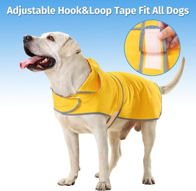Dog Raincoat for Large Dogs Waterproof Jacket Hooded Rain Coats with Reflective Strips Leash Hole & Poncho Adjustable Fit (Yellow,XXL)