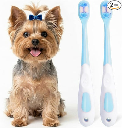 Small Dog Toothbrush, Puppy & Cat Tooth Brushing Kit, Ultra Soft Head Teeth Brush for Kitten & Tiny to Medium Pet, Doggy Toothbrushes Deep Dental Clean, 2 PCS, Pink