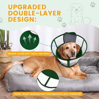 WinWeal Upgraded Soft Dog Cone Collar for Large Medium Dogs After Surgery – Adjustable Transparent Recovery Collar, Breathable Elizabethan E-Collar for Wound Healing & Anti-Licking (XL, Dark Green)