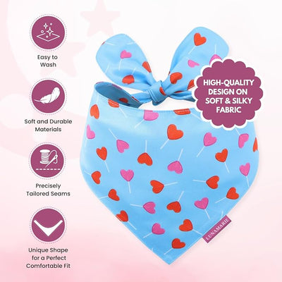 LunaMarie - Luxury Pet Birthday Bandanas -Premium & Silky Poly Fabric | 100% Handmade | Custom Shape Dual Layered (Rebel, Medium) (LoviePop, Large)