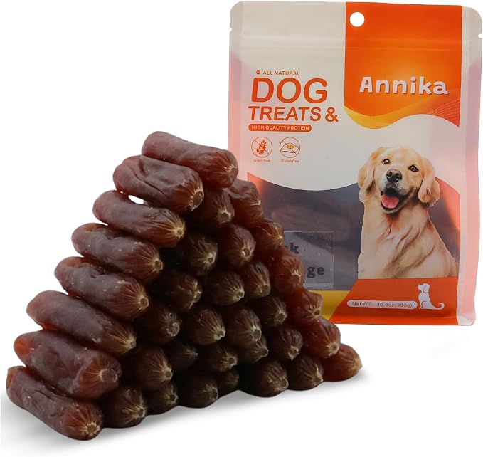Annika Duck & Sweet Potato Wrapped Dog Treats – Healthy Low Fat, High Protein Jerky Chews, Grain-Free Training Snacks & Dental Treats for Medium & Large Dogs, 11.6 oz (Duck Sausage)