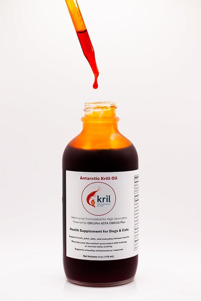 kril™ Antarctic Krill Oil Health Supplement for Dogs & Cats 2oz Liquid with QRILLPet ASTA Omega Plus, High Absorption Formula, Joint Brain Skin Support with Omega-3, Astaxanthin (2 Ounces)