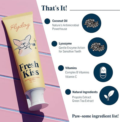 Flydog Fresh Kiss Dog Tooth Brushing Kit, Enzymatic Dog Toothbrush and Toothpaste- Vet Approved Formula, Breath Freshener & Tartar Remover, 360° Toothbrush for All Round Cleaning (Peanut Butter)