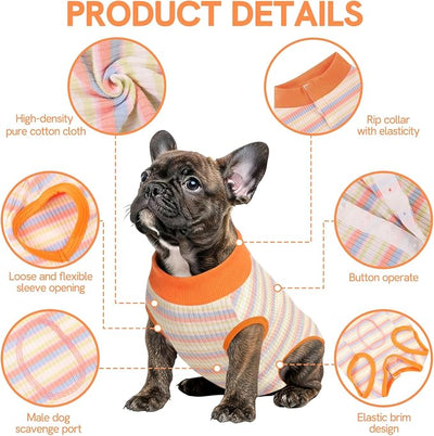 SAWMONG Recovery Suit for Dogs Female Male, Cotton Breathable Dog Onesie After Surgery Spay Neuter, Professional Dog Surgical Suit, Substitute Pet E-Collar Cone (Orange Stripes, M)