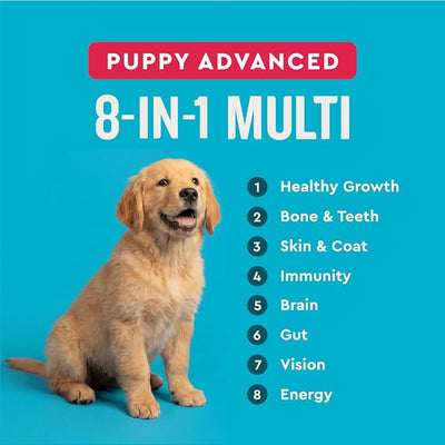 VetIQ Advanced 8-in-1 Puppy Multivitamin Supplement, Daily Vitamins, Immune Support, Joint, Skin & Coat, Brain, Digestive & Hip Health for Puppies, 90 Count